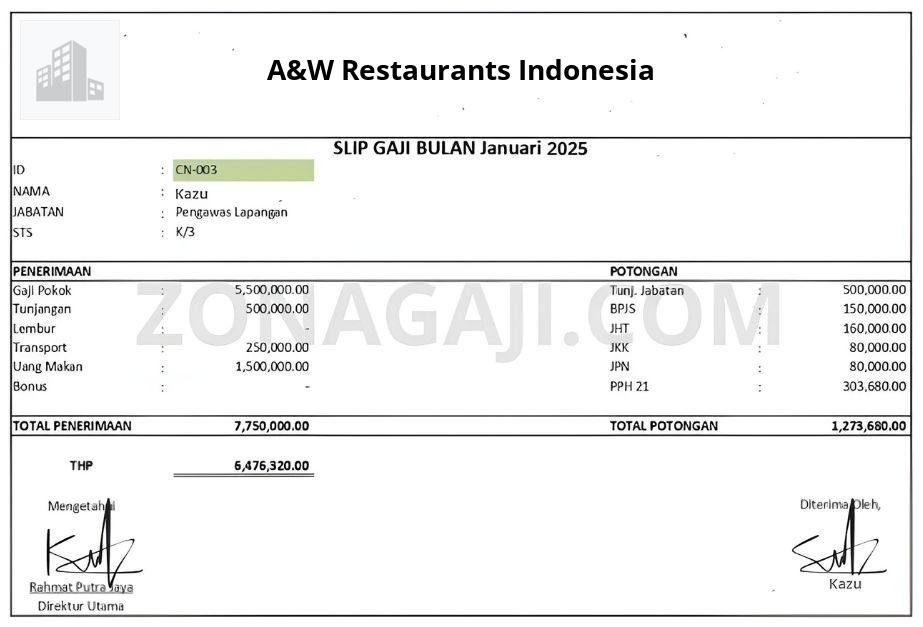 Slip Gaji A&W Restaurants Indonesia