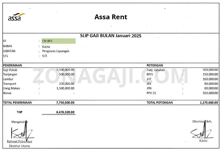 Slip Gaji Assa Rent