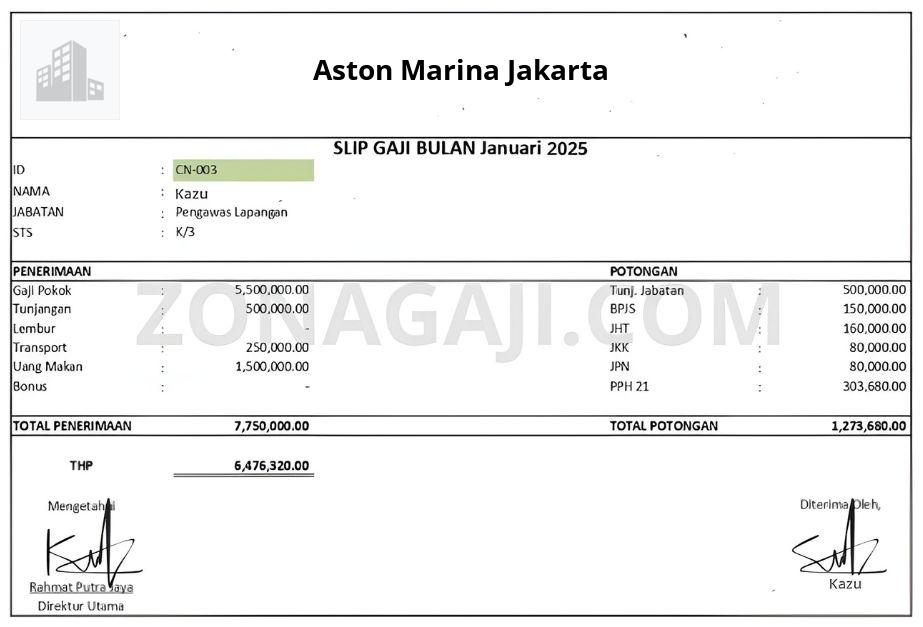 Slip Gaji Aston Marina Jakarta