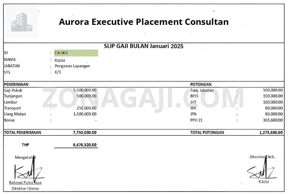 Slip Gaji Aurora Executive Placement Consultan