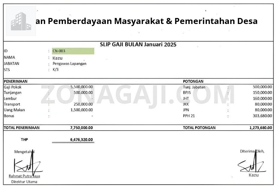 Slip Gaji Badan Pemberdayaan Masyarakat & Pemerintahan Desa
