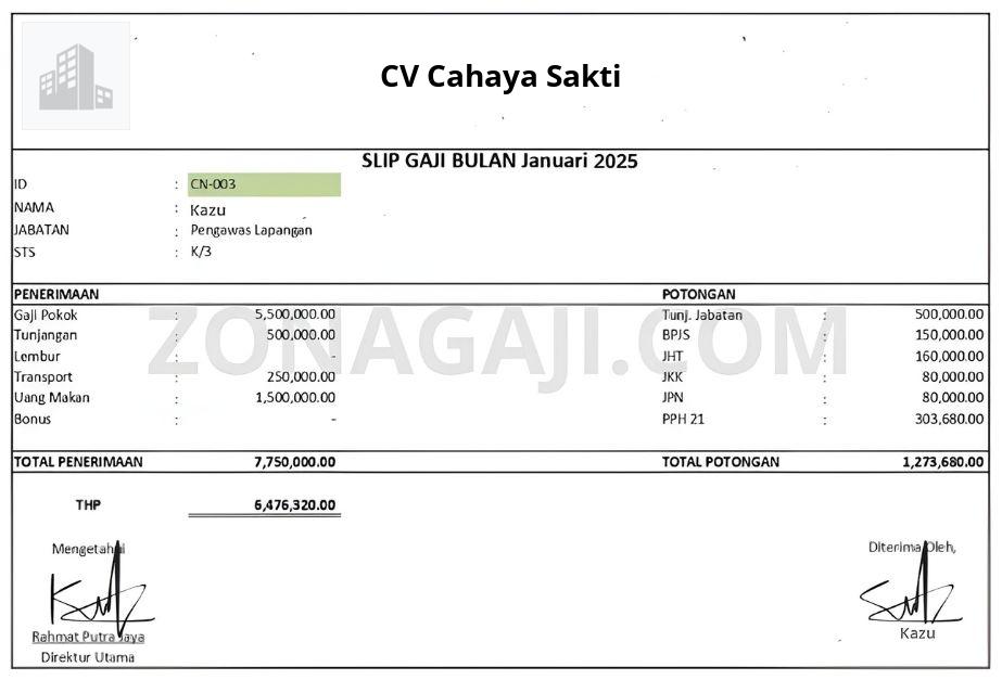 Slip Gaji CV Cahaya Sakti