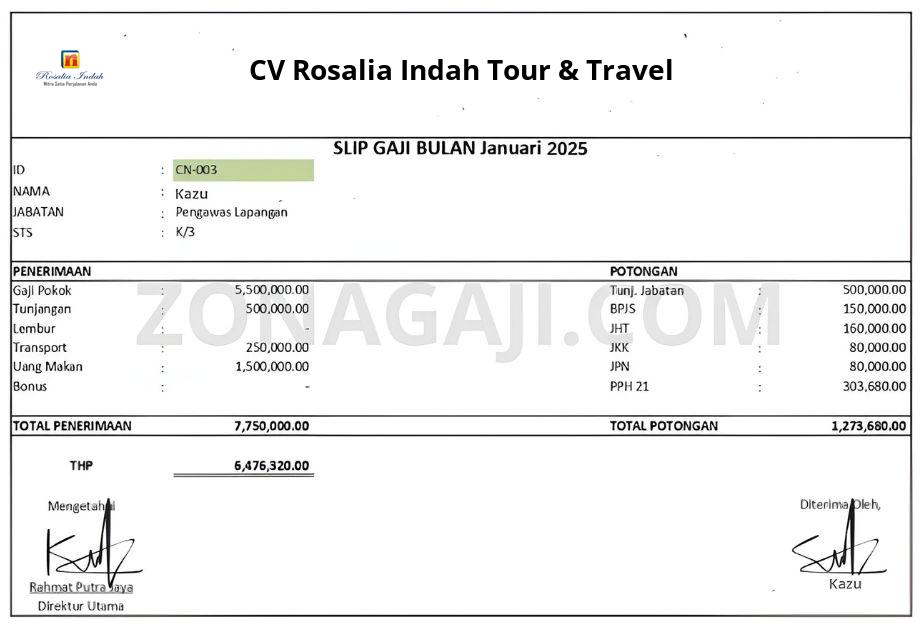 Slip Gaji CV Rosalia Indah Tour & Travel