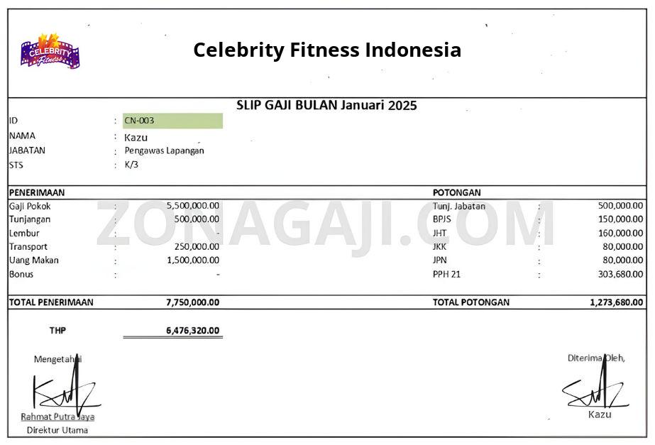 Slip Gaji Celebrity Fitness Indonesia