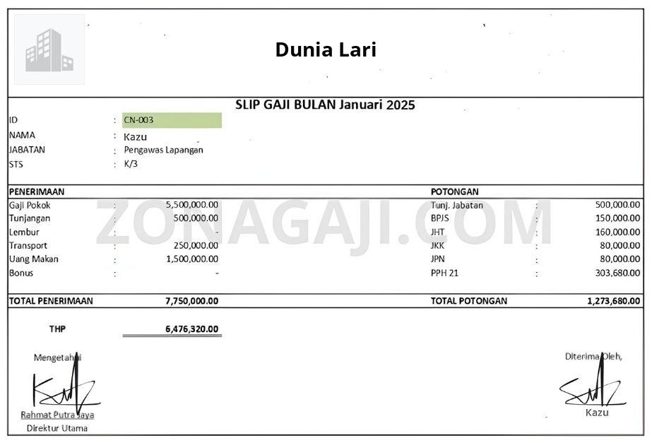 Slip Gaji Dunia Lari