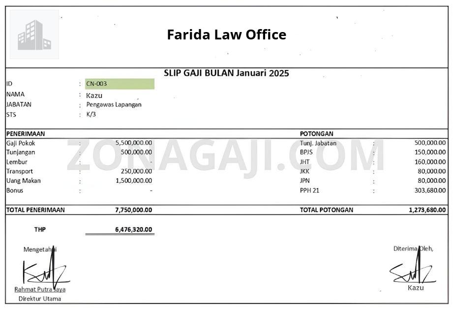 Slip Gaji Farida Law Office