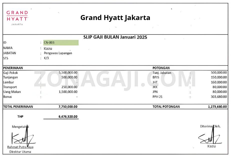 Slip Gaji Grand Hyatt Jakarta