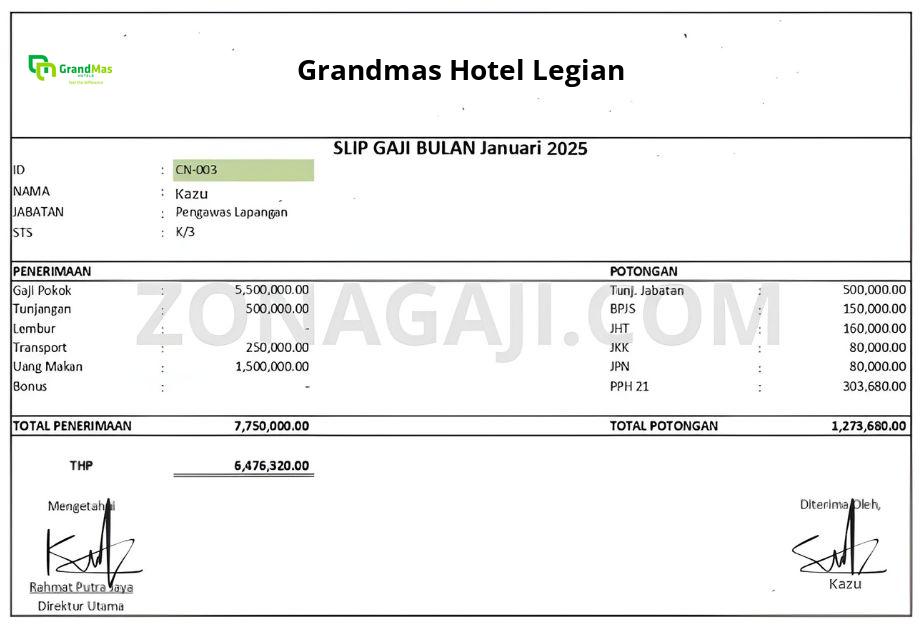 Slip Gaji Grandmas Hotel Legian