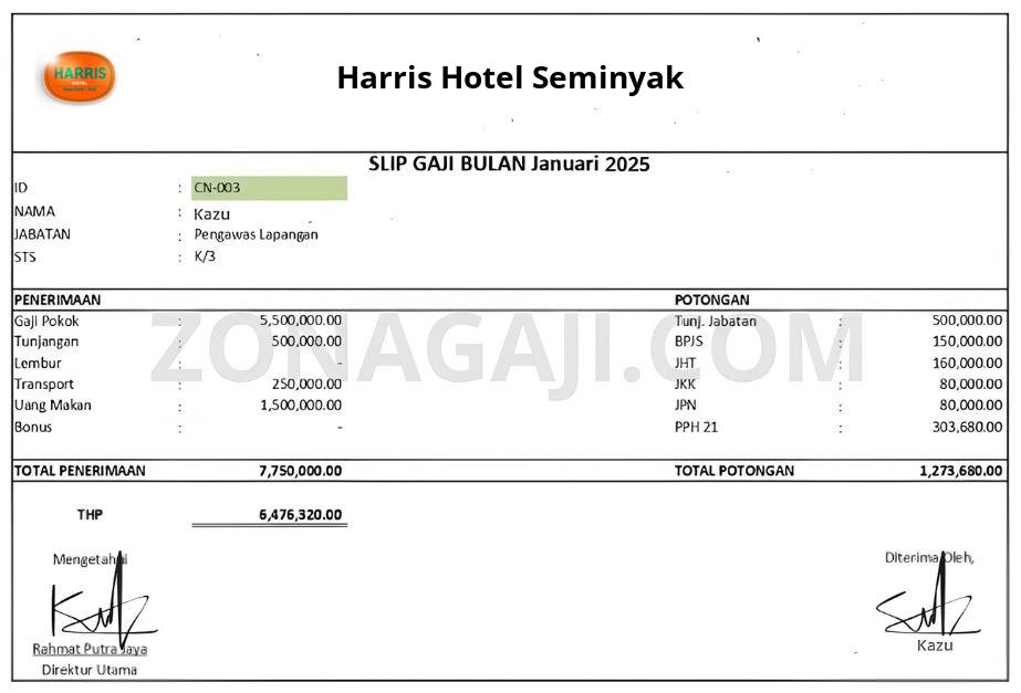 Slip Gaji Harris Hotel Seminyak