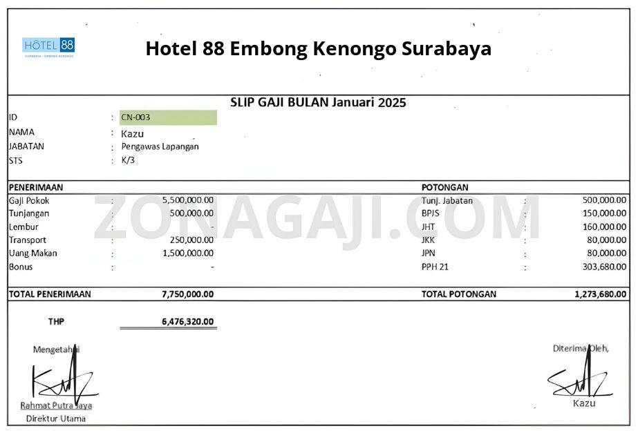Slip Gaji Hotel 88 Embong Kenongo Surabaya