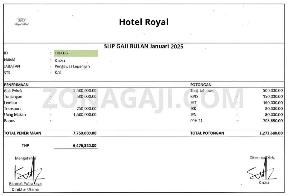 Slip Gaji Hotel Royal