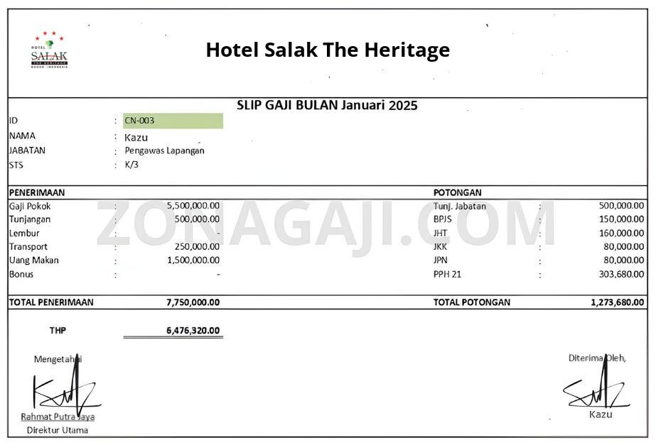 Slip Gaji Hotel Salak The Heritage