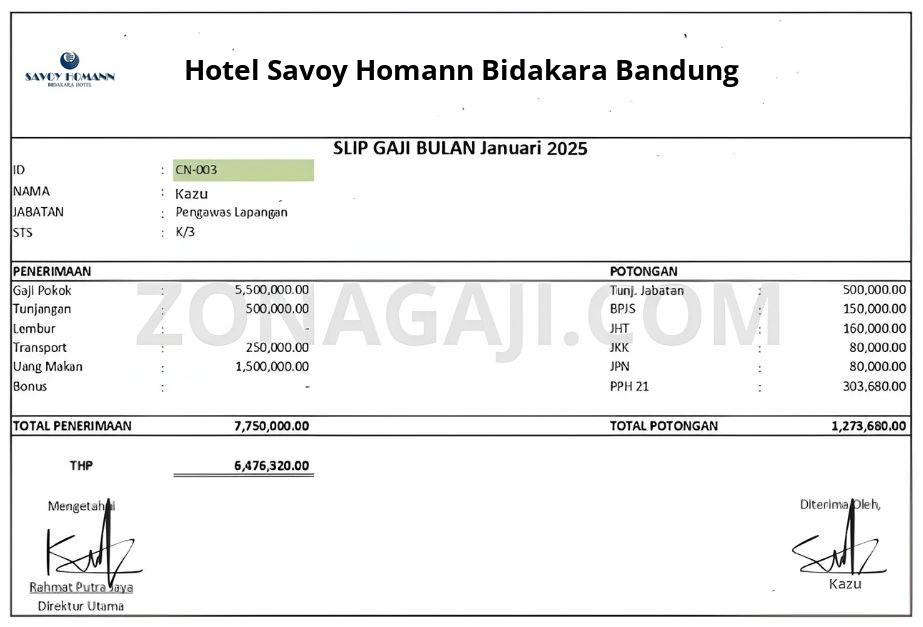 Slip Gaji Hotel Savoy Homann Bidakara Bandung