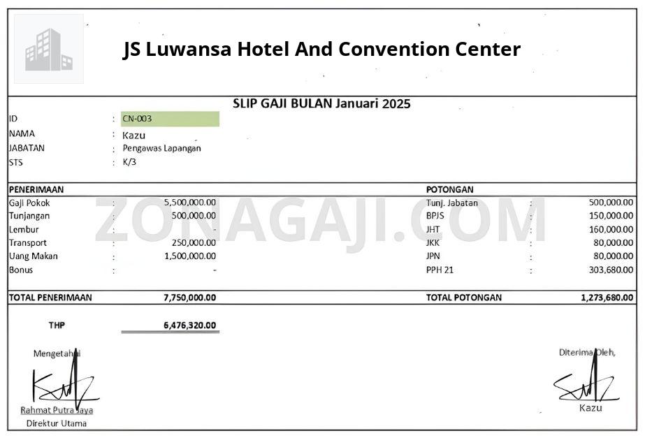 Slip Gaji JS Luwansa Hotel And Convention Center