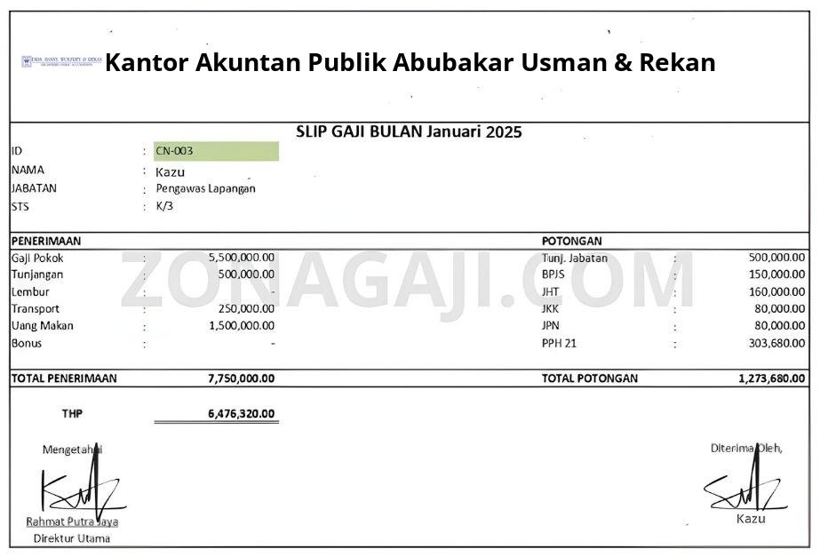 Slip Gaji Kantor Akuntan Publik Abubakar Usman & Rekan