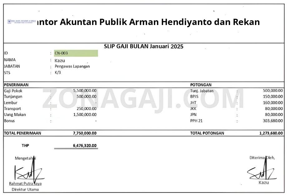 Slip Gaji Kantor Akuntan Publik Arman Hendiyanto dan Rekan