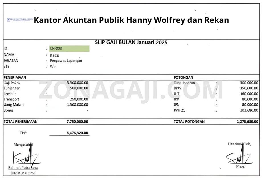 Slip Gaji Kantor Akuntan Publik Hanny Wolfrey dan Rekan