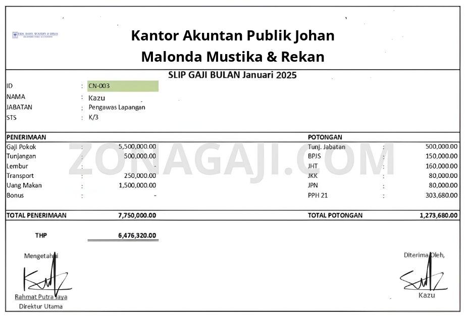 Slip Gaji Kantor Akuntan Publik Johan Malonda Mustika & Rekan