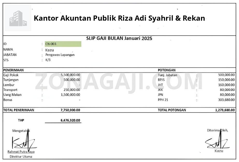 Slip Gaji Kantor Akuntan Publik Riza Adi Syahril & Rekan