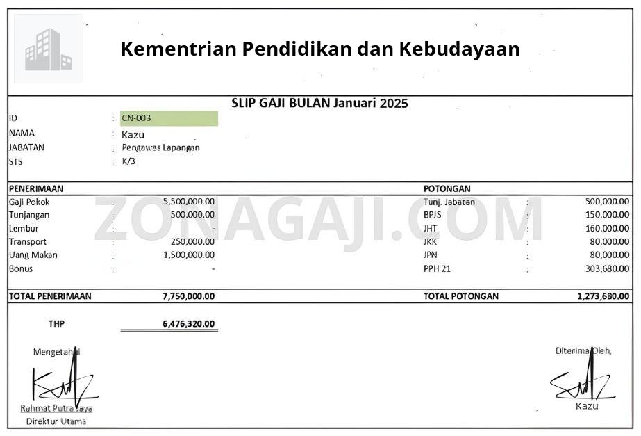 Slip Gaji Kementrian Pendidikan dan Kebudayaan