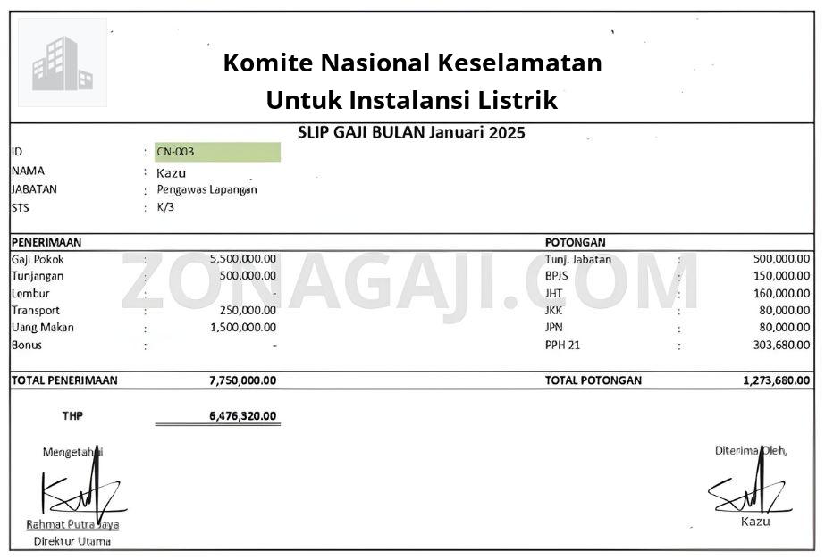 Slip Gaji Komite Nasional Keselamatan Untuk Instalansi Listrik