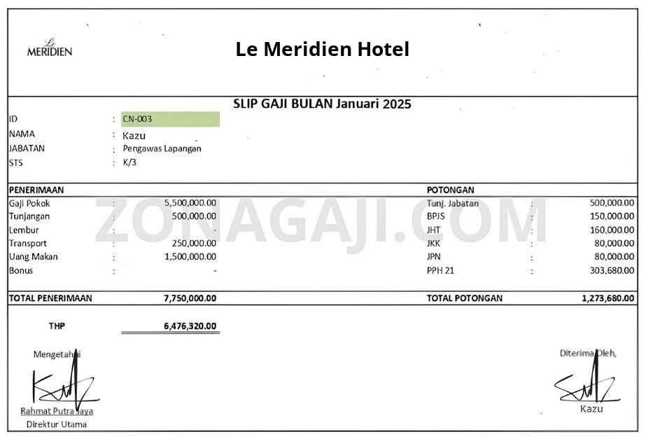 Slip Gaji Le Meridien Hotel