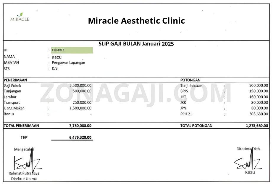 Slip Gaji Miracle Aesthetic Clinic