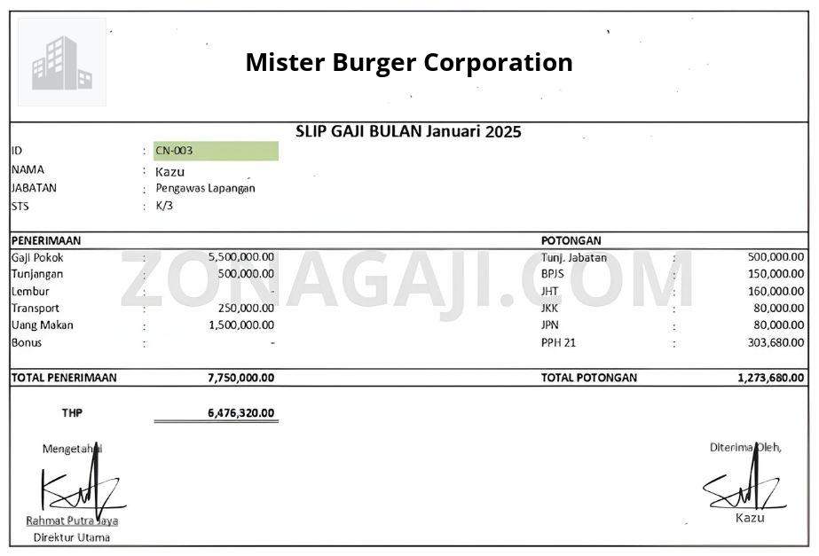 Slip Gaji Mister Burger Corporation