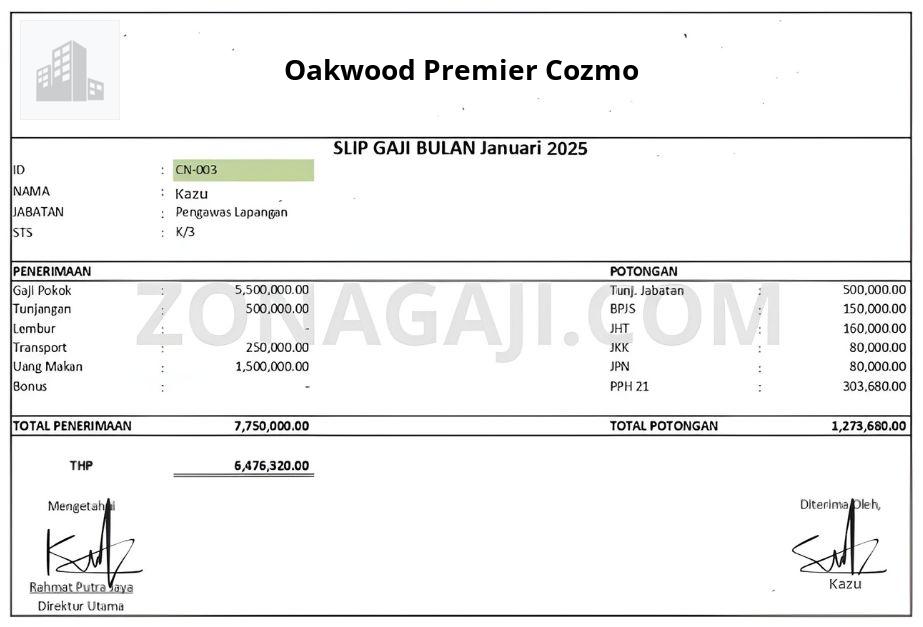 Slip Gaji Oakwood Premier Cozmo
