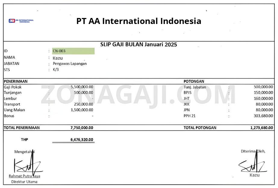 Slip Gaji PT AA International Indonesia