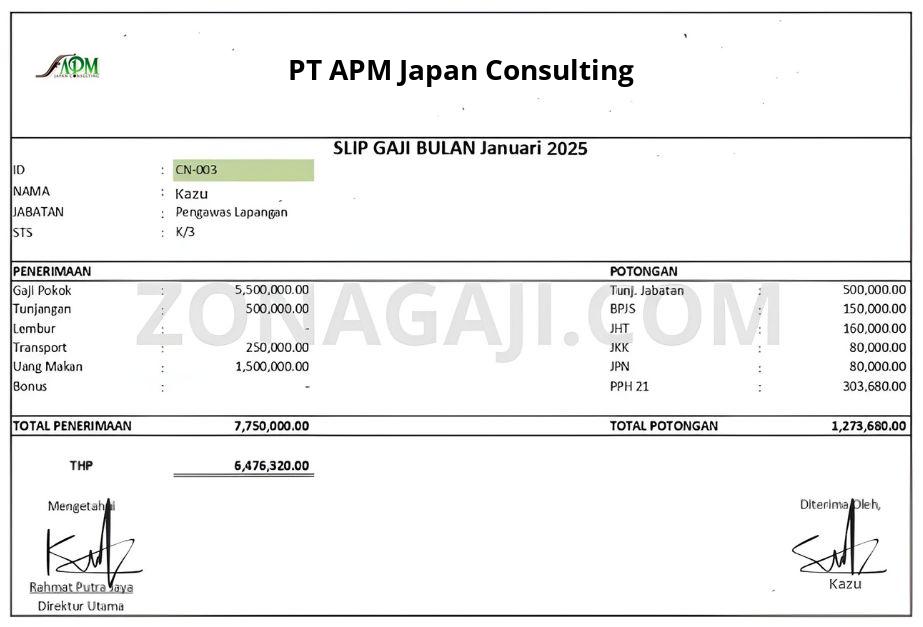 Slip Gaji PT APM Japan Consulting