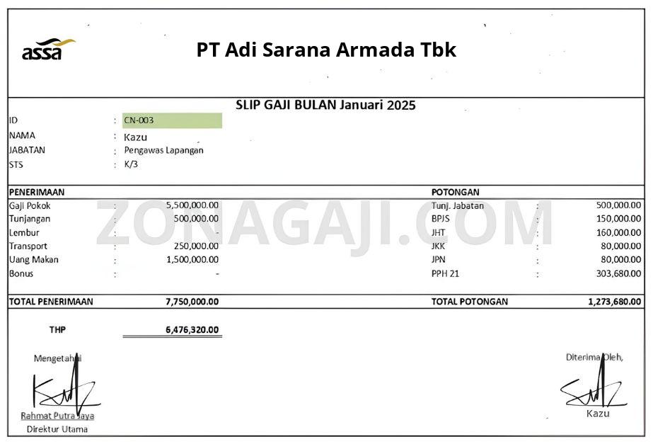 Slip Gaji PT Adi Sarana Armada Tbk