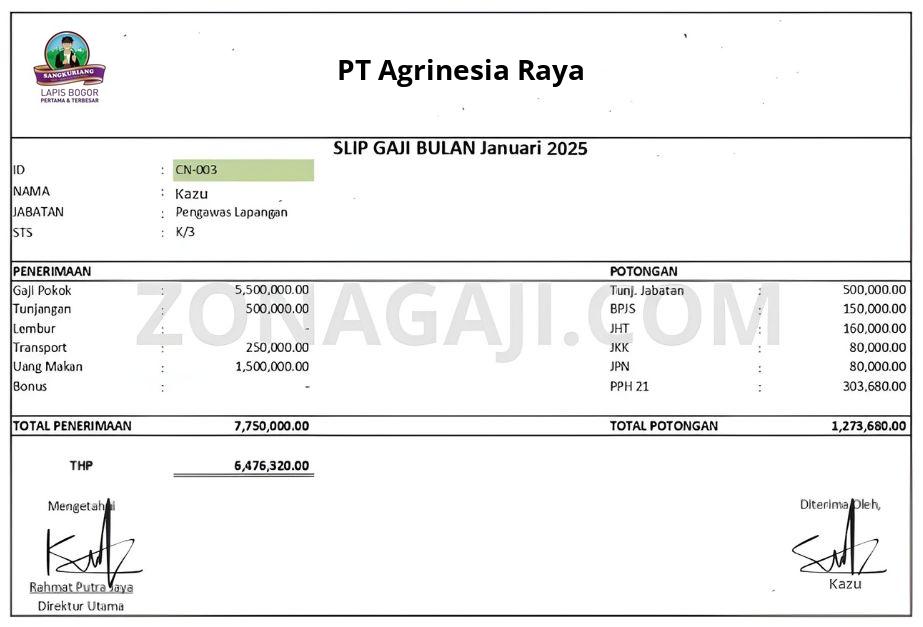 Slip Gaji PT Agrinesia Raya