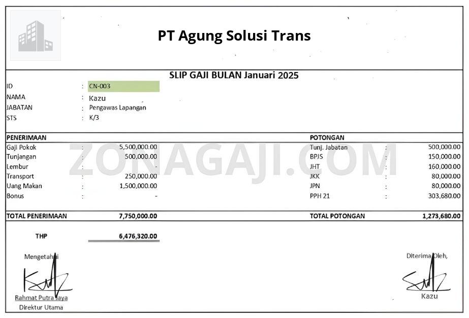 Slip Gaji PT Agung Solusi Trans