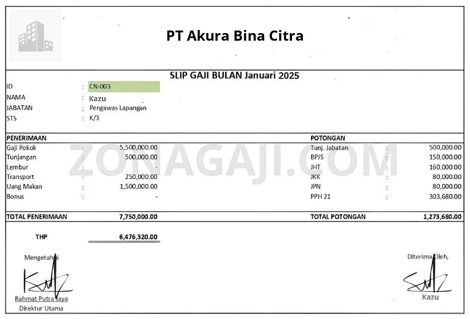 Slip Gaji PT Akura Bina Citra