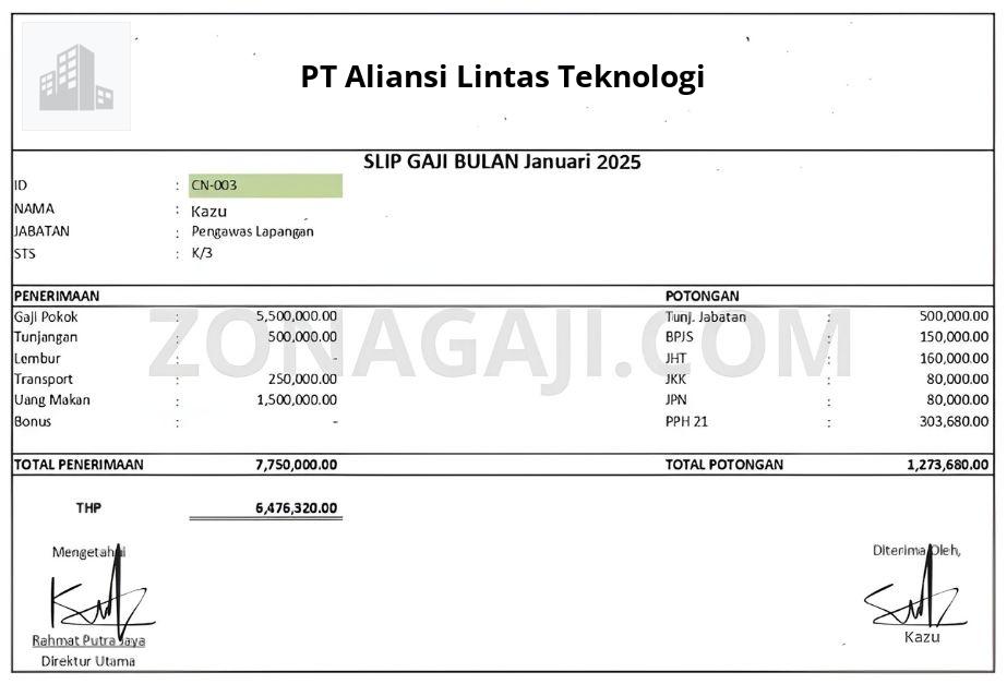 Slip Gaji PT Aliansi Lintas Teknologi