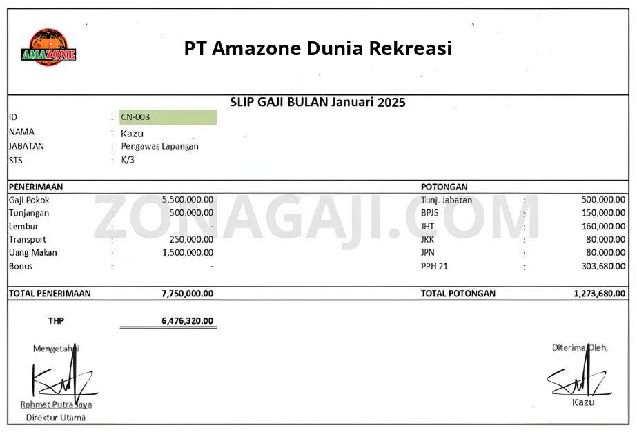 Slip Gaji PT Amazone Dunia Rekreasi