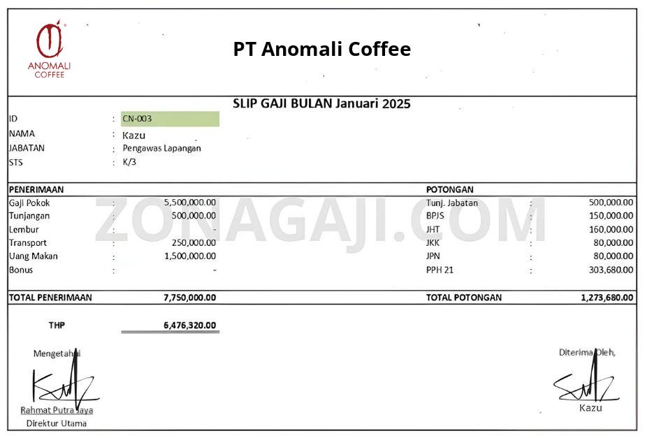 Slip Gaji PT Anomali Coffee