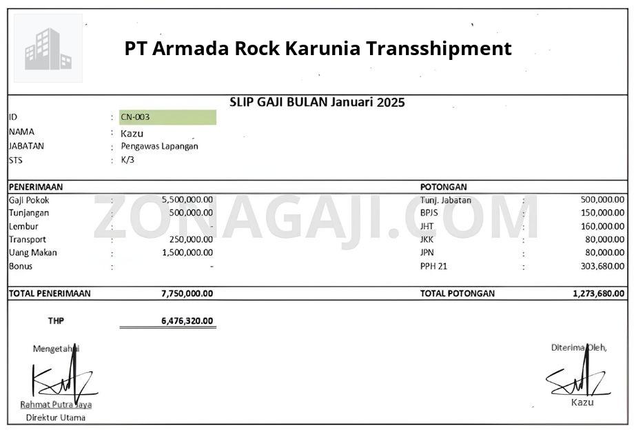 Slip Gaji PT Armada Rock Karunia Transshipment