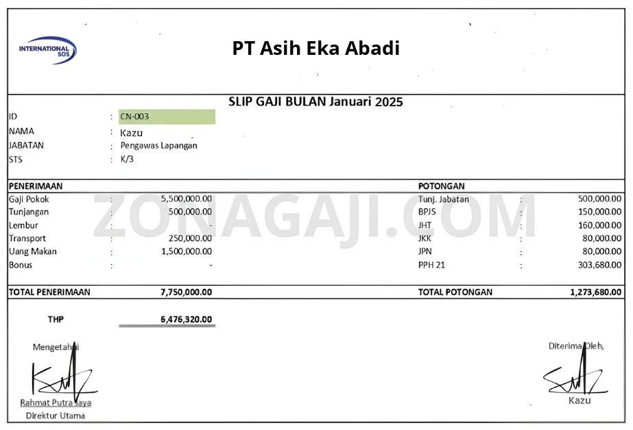 Slip Gaji PT Asih Eka Abadi