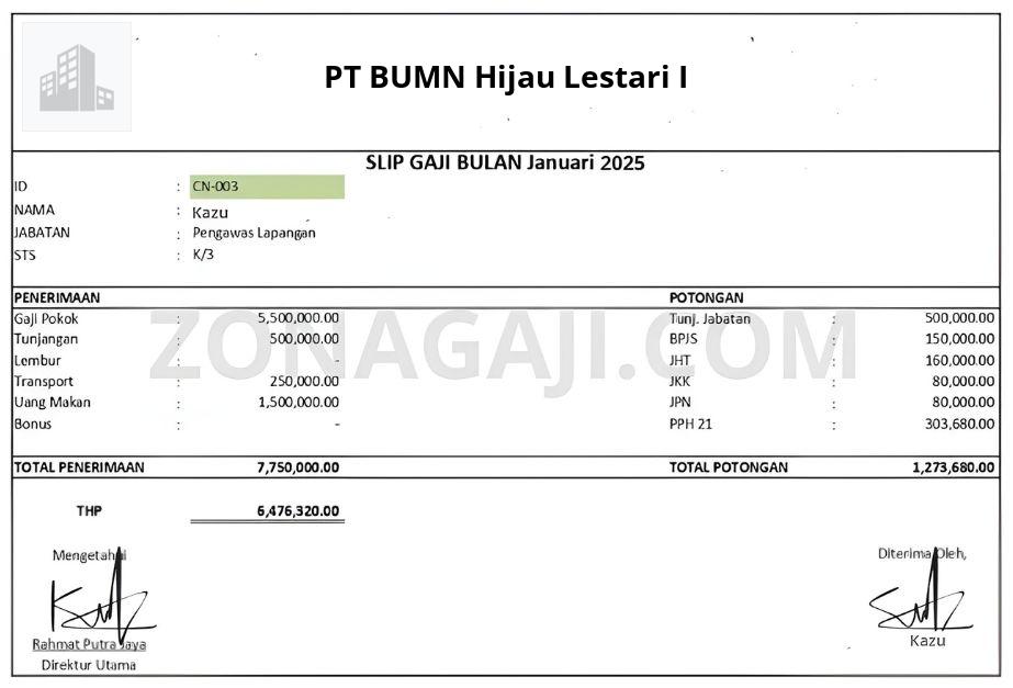 Slip Gaji PT BUMN Hijau Lestari I