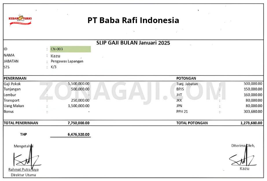 Slip Gaji PT Baba Rafi Indonesia