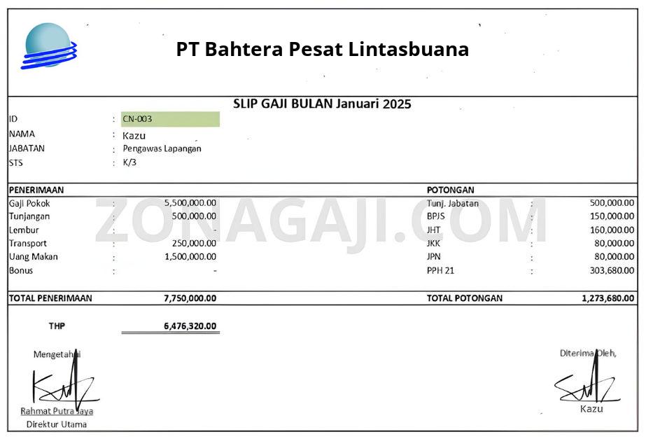 Slip Gaji PT Bahtera Pesat Lintasbuana