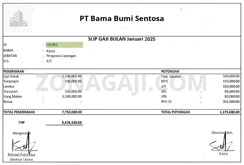 Slip Gaji PT Bama Bumi Sentosa