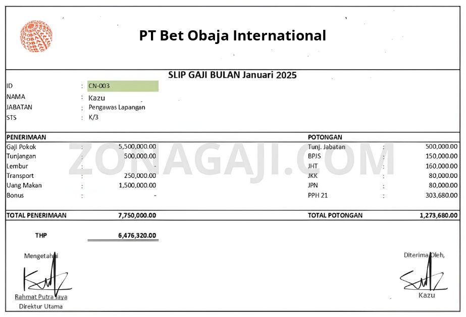 Slip Gaji PT Bet Obaja International