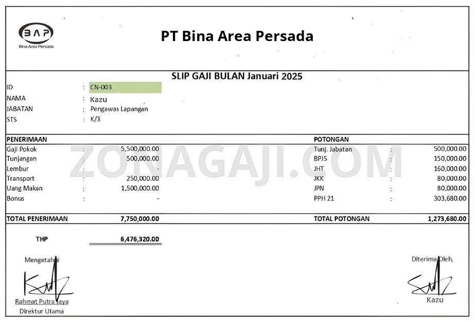 Slip Gaji PT Bina Area Persada