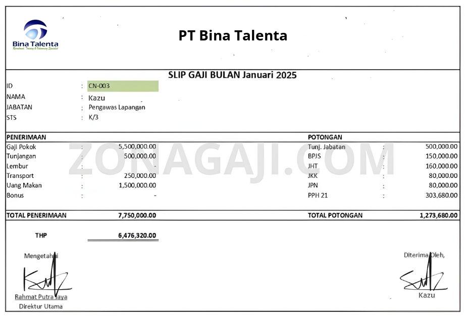Slip Gaji PT Bina Talenta