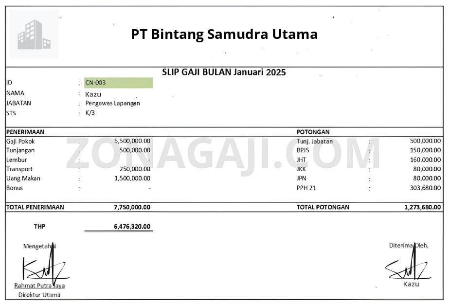 Slip Gaji PT Bintang Samudra Utama