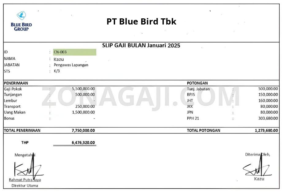 Slip Gaji PT Blue Bird Tbk