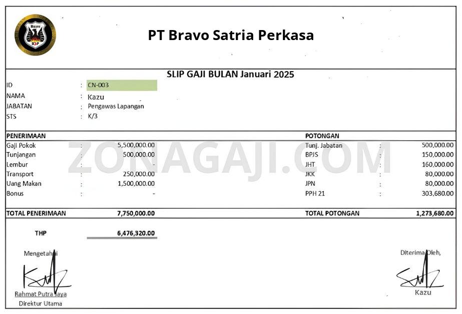 Slip Gaji PT Bravo Satria Perkasa